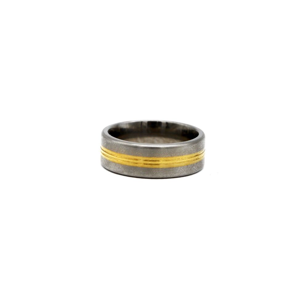 Titanium Wedding Ring Band with 18k Yellow Gold Inlay
